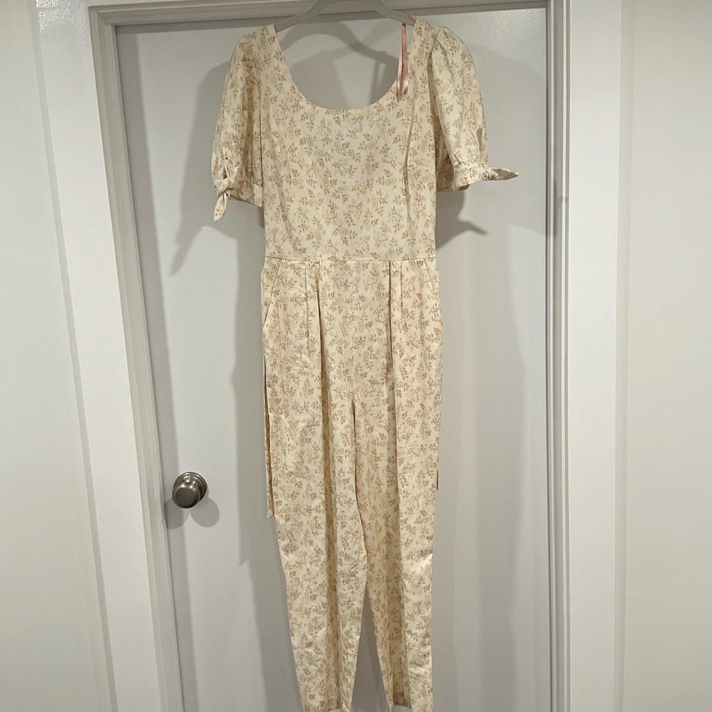 Gal Meets Glam x Anthropologie Linen Floral Jumpsuit